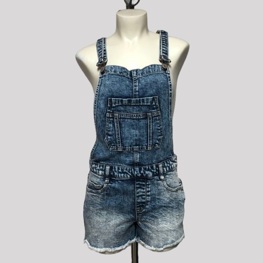 Bootlegger Distressed Short Denim Overalls